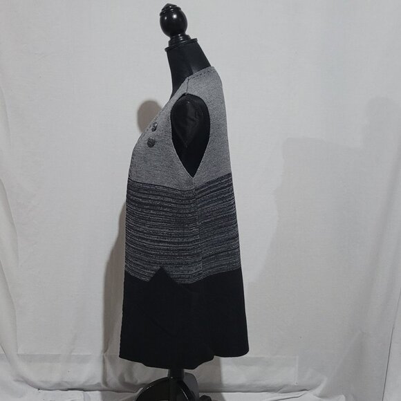 Cocogio sweater maxi vest merino wool cardigan black grey stripes color block - Picture 8 of 12